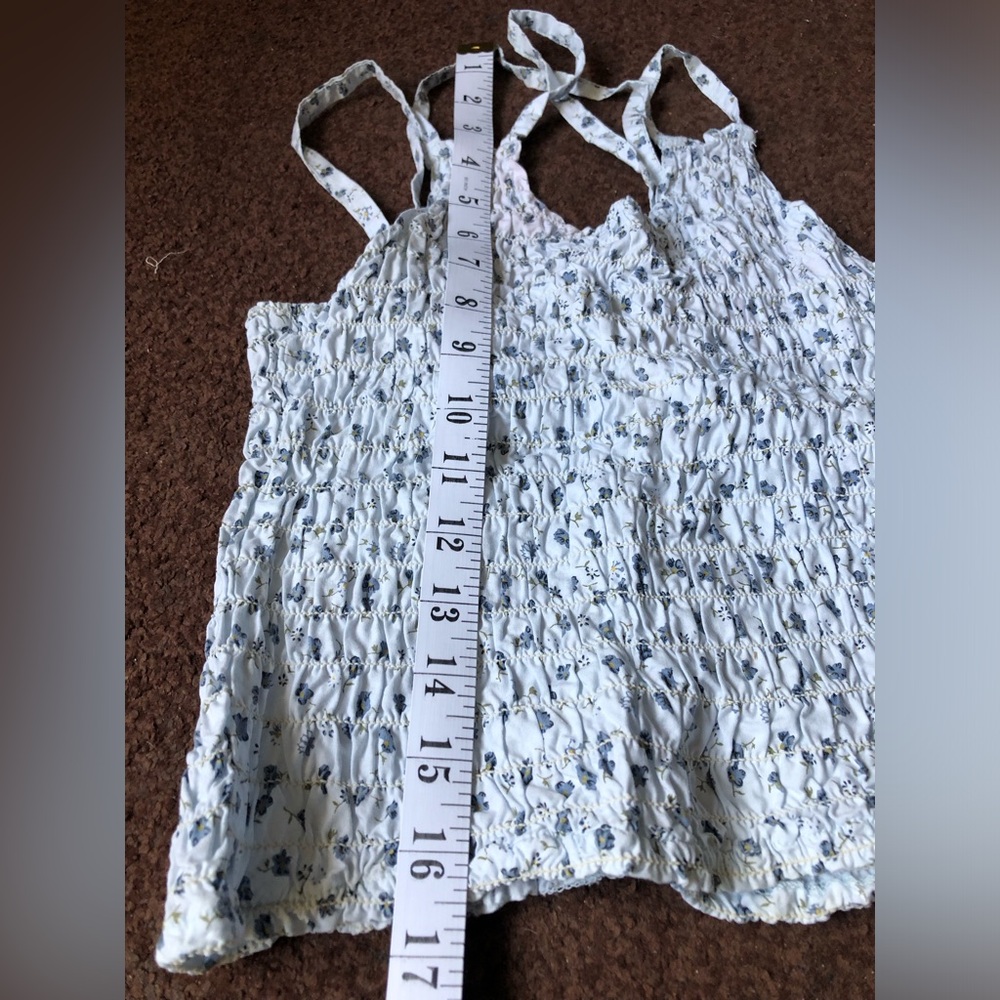 Vintage Blue Smocked Sleeveless cropped Tank Top - Picture 7 of 8